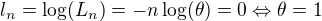 kopírovat do textarea $l_n = \log(L_n) = -n \log(\theta) = 0 \Leftrightarrow \theta = 1$