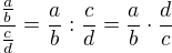 $\frac{\frac{a}{b}}{\frac{c}{d}}=\frac{a}{b}:\frac{c}{d}=\frac{a}{b}\cdot \frac{d}{c}$