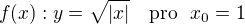 $f(x): y=\sqrt{|x|} ~~~\text{pro} ~~x_0=1$