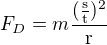 $F_{D}=m\frac{\mathrm{(\frac{\mathrm{s} }{\mathrm{t} })^{2}} }{\mathrm{r} }$