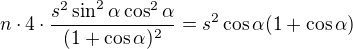 $n\cdot 4\cdot\frac{s^2\sin^2 \alpha\cos^2\alpha}{(1+\cos\alpha)^2}=s^2\cos\alpha (1+\cos\alpha)$