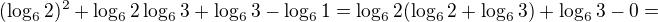 $(\log_{6}2)^2+\log_{6}2\log_{6}3+\log_{6}3-\log_{6}1=\log_{6}2(\log_{6}2+\log_{6}3)+\log_{6}3-0=$