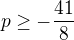 $p\ge-\frac{41}{8}$