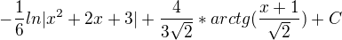 $-\frac{1}{6}ln|x^{2}+2x+3|+\frac{4}{3\sqrt{2}}*arctg (\frac{x+1}{\sqrt{2}}) +C$