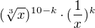 $(\sqrt[3]x)^{10-k} \cdot (\frac1x)^k$