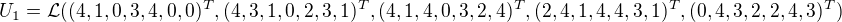 $U_1 = \mathcal{L}((4,1,0,3,4,0,0)^T, (4,3,1,0,2,3,1)^T, (4,1,4,0,3,2,4)^T, (2,4,1,4,4,3,1)^T, (0,4,3,2,2,4,3)^T)$