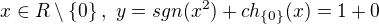 $x\in R\setminus \{0\},�y=sgn(x^2) +ch_{\{0\}}(x)= 1+0$