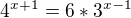kopírovat do textarea $4^{x+1}=6*3^{x-1}$