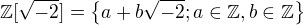 $\mathbb Z[\sqrt{-2}]= \{a+b\sqrt{-2} ; a\in \mathbb Z,b\in \mathbb Z \}$