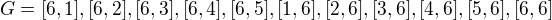 $ G = {[6, 1], [6, 2], [6, 3], [6, 4], [6, 5], [1, 6], [2, 6], [3, 6], [4, 6], [5, 6], [6, 6]}$