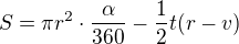 $S=\pi r^2 \cdot \frac{\alpha}{360}-\frac 12 t(r-v)$