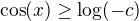 $\cos (x) \ge \log (-c)$