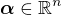 $\boldsymbol\alpha\in\mathbb{R}^n$