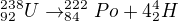 $^{238}_{92}U\rightarrow ^{222}_{84}Po+4^{4}_{2}H$
