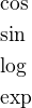 $\cos\nl\sin\nl\log\nl\exp$
