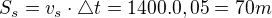 kopírovat do textarea $S_{s}=v_{s}\cdot \triangle t=1400.0,05=70m$