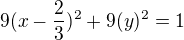 $9(x-\frac{2}{3})^2+9(y)^2=1$