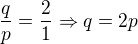 $\frac{q}{p}=\frac{2}{1} \Rightarrow q=2p$