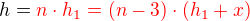 $h = \color{red}n\cdot h_1 = (n-3)\cdot(h_1+x)$