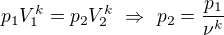 $p_1V_1^k=p_2V_2^k\ \Rightarrow\ p_2=\frac{p_1}{\nu^k}$