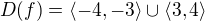 $D(f)=\langle-4,-3\rangle \cup \langle3,4\rangle$