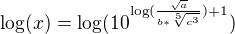 $\log(x) = \log(10^{\log(\frac{\sqrt{a}}{b*\sqrt[5]{c^3}})+1})$