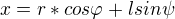 $x=r*cos\varphi +lsin\psi $