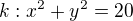 $k: x^{2}+y^{2}=20$