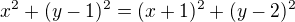 $x^2 + (y-1)^2 = (x+1)^2 + (y-2)^2$
