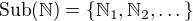 $\mathrm{Sub}(\mathbb{N}) = \{\mathbb{N}_1, \mathbb{N}_2, \dots \}$