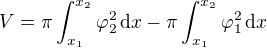 kopírovat do textarea $V=\pi\int_{x_1}^{x_2}\varphi_2^2\,\text{d}x-\pi\int_{x_1}^{x_2}\varphi_1^2\,\text{d}x$