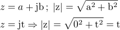 $z=a+\rm{j}b\,;\;|z|=\sqrt{a^2+b^2}\nlz=\rm{j}t\Rightarrow|z|=\sqrt{0^2+t^2}=t$