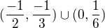 kopírovat do textarea $(\frac{-1}{2},\frac{-1}{3})\cup (0,\frac{1}{6})$