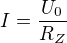 $I = \frac{U_{0}}{R_{Z}}$