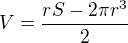$V = \frac{rS-2\pi r^{3}}{2}$