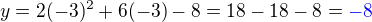 $y = 2(-3)^2+6(-3)-8=18-18-8=\color{blue}-8$
