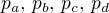 $p_a,\, p_b,\, p_c,\, p_d$