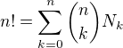kopírovat do textarea $ n! = \sum_{k=0}^n{n\choose k}N_k $