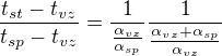 $\frac{t_{st}-t_{vz}}{t_{sp}-t_{vz}}=\frac1{\frac{\alpha_{vz}}{\alpha _{sp}} }\frac1{\frac{\alpha_{vz}+\alpha_{sp}}{\alpha_{vz}}}$