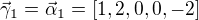 $\vec\gamma_1=\vec\alpha_1=[1,2,0,0,-2]$