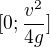 $[0;\frac{v^2}{4g}]$