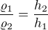 $\frac{\varrho _{1}}{\varrho _{2}}=\frac{h_{2}}{h_{1}}$