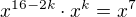 $x^{16-2k}\cdot x^k=x^7$
