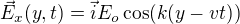 $\vec E_x (y,t)=\vec i E_o \cos (k(y-vt))$
