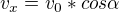 $v_{x}=v_{0}*cos\alpha $