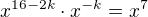 $x^{16-2k}\cdot x^{-k}=x^7$