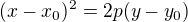 $(x-x_{0})^{2}=2p(y-y_{0})$