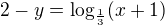 $2-y=\log_{\frac{1}{3}}(x+1)$