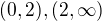 $(0,2),(2,\infty) $