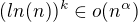 $(ln (n))^k \in o(n^\alpha )$